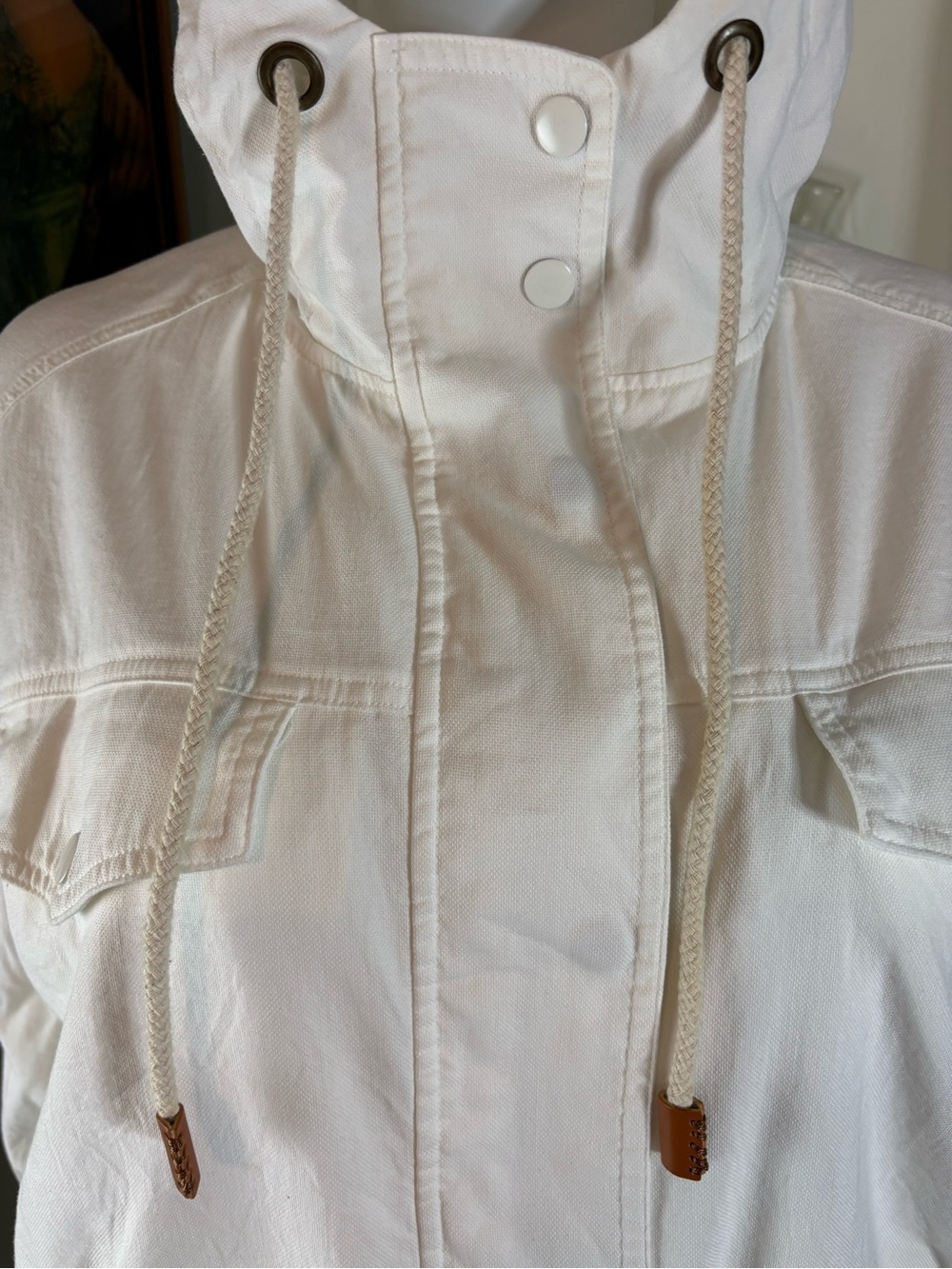 Yerse Anthropologie White Hooded Utility Lightweight Drawstring Jacket Small S - Picture 5 of 13